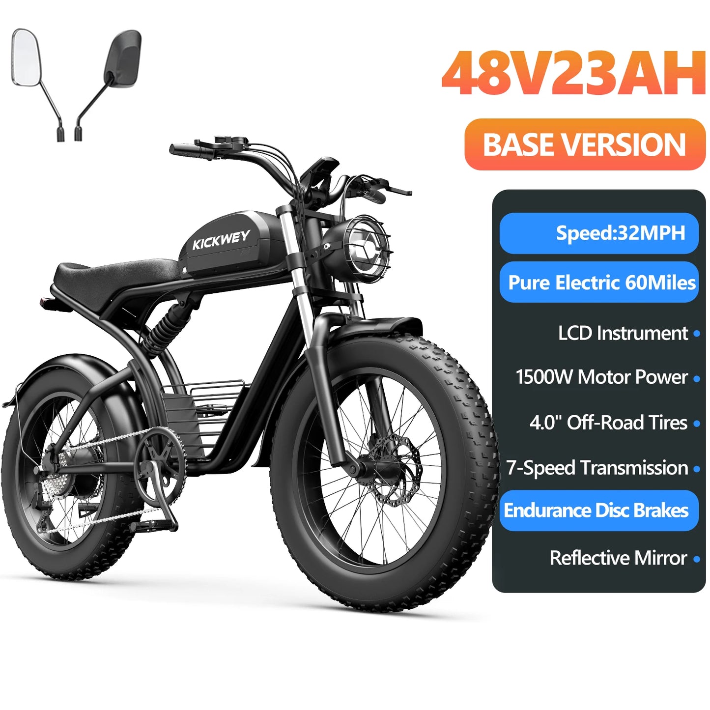 Kickwey K7 Pro Adult Electric Bicycle 3000w(Dual Motor 1500w×2) 48V 23ah Mountain Electric Bike 20 Inch Fat Tire Ebike