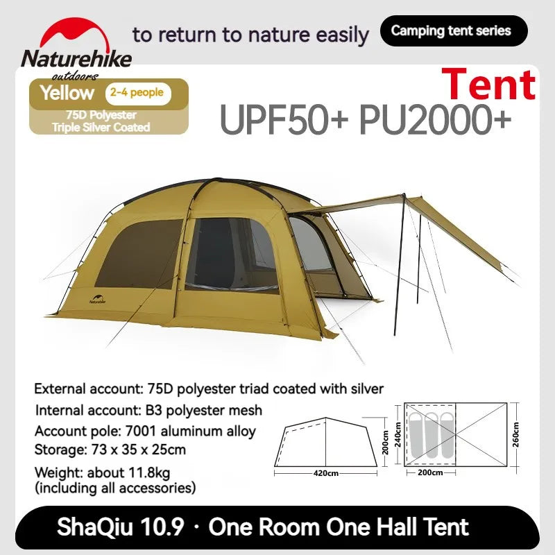 10.9 Camping Tent 6 People 4 Seasons Dome Extended Canopy Outdoor Waterproof With Chimney Hole