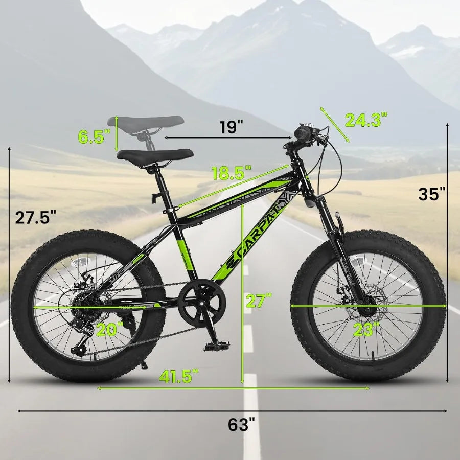 20 24 26 Inch Fat Tire Mountain Bikes 7Speed with Mechanical Disc Brakes Front Suspension