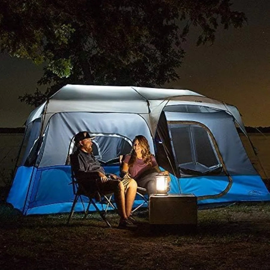 Instant Cabin Tents with LED Lights 6 Person 9 Person 12 Person Family Multi Room Lighted Pop Up Tents for Camping Included Sto