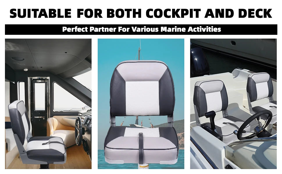 Low Back Boat Seats Marine Folding Chair Universal Fit for Fishing Yachts 1 Pack White and Gray