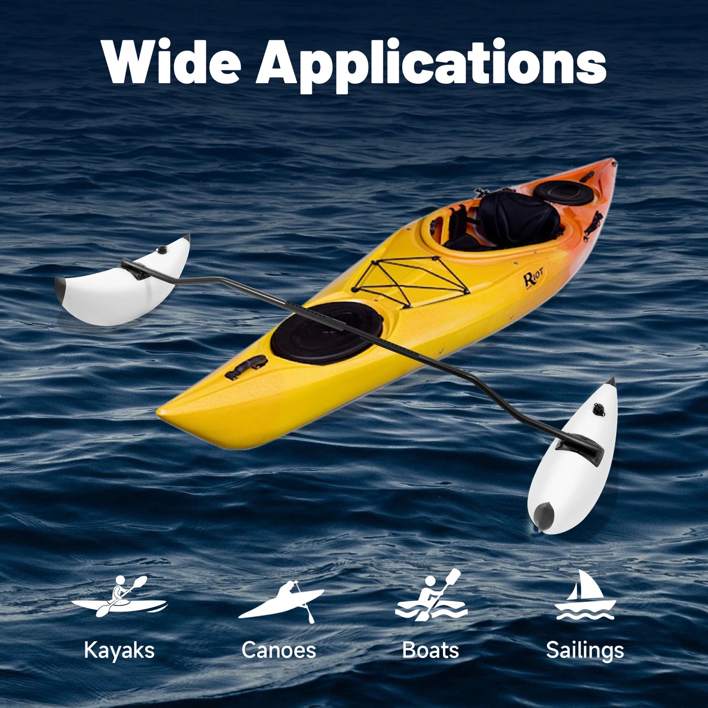 Banana-Shaped Kayak Outrigger Stabilizers Pvc Inflatable Outrigger Float with Sidekick Arms Rod Fit