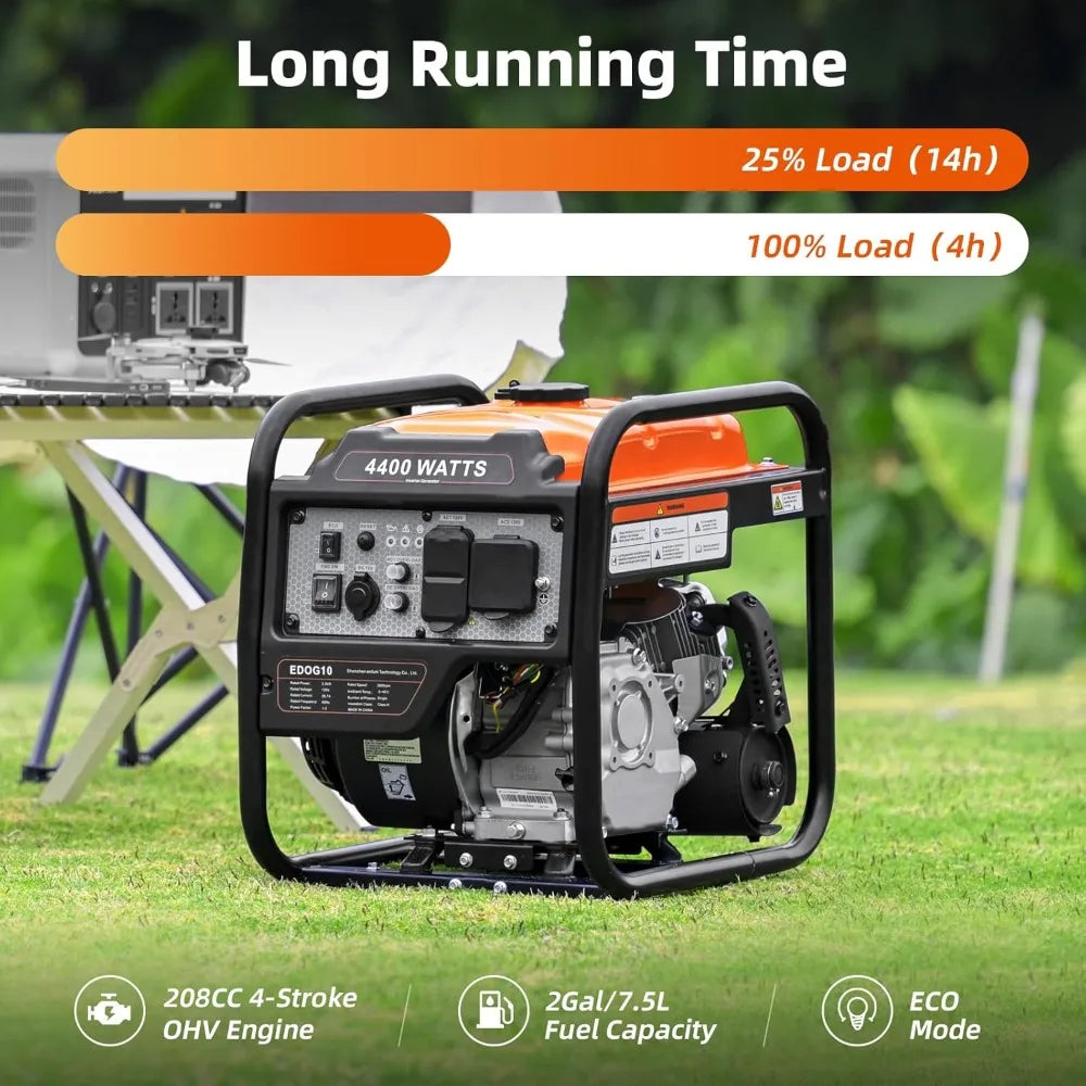 4400W Portable Inverter Generator Gas Powered, Low Noise ECO Mode, RV Ready Home Backup Power Equipment