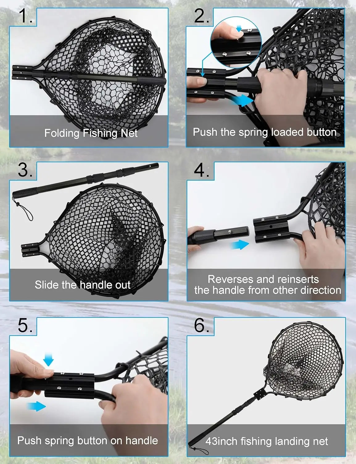 Heavy Duty Big Folding Fishing Net With Retractable Long Handle
