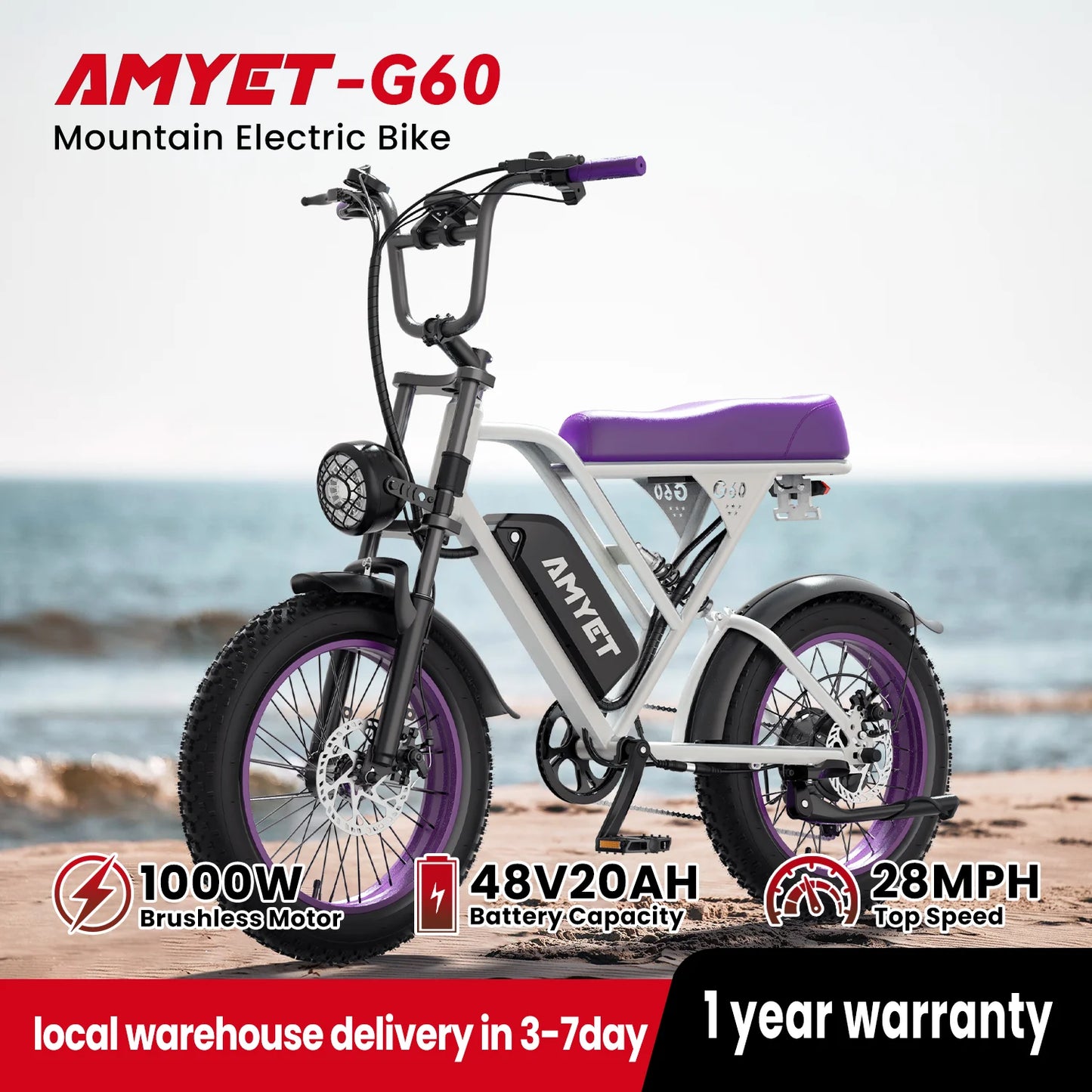 AMYET V9-G60 Adults Electric Bike 1000W Motor Bicycle 48V 20AH 20“ Tire Ebike Electric E Bikes Mountain Moped Ebikes For Men