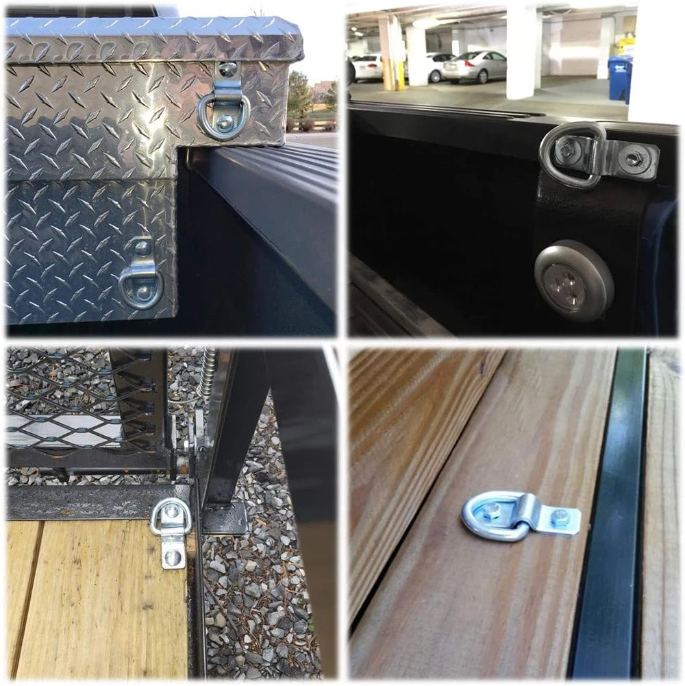 4Pcs 3/8 Truck Bed-trailer -RV Anchors Steel D-Ring Tie Down Anchor 2400LBS