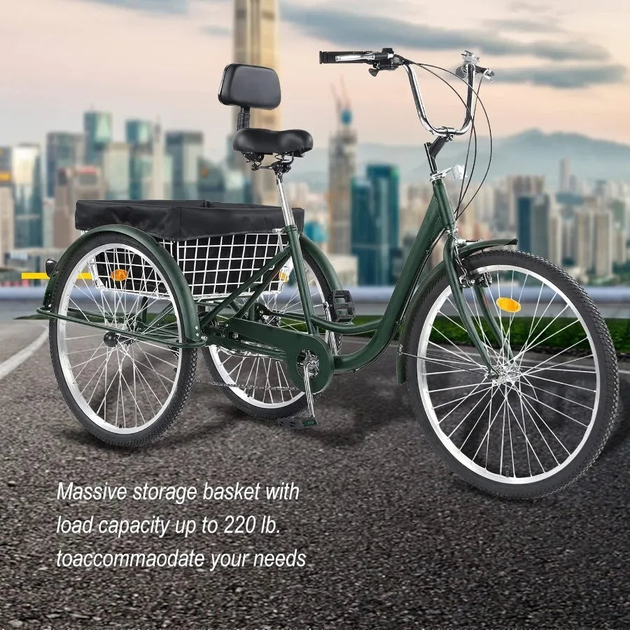 Adult Trikes 24 26 inch Wheels Low Step with Cargo Basket Three Wheel Trike Bike