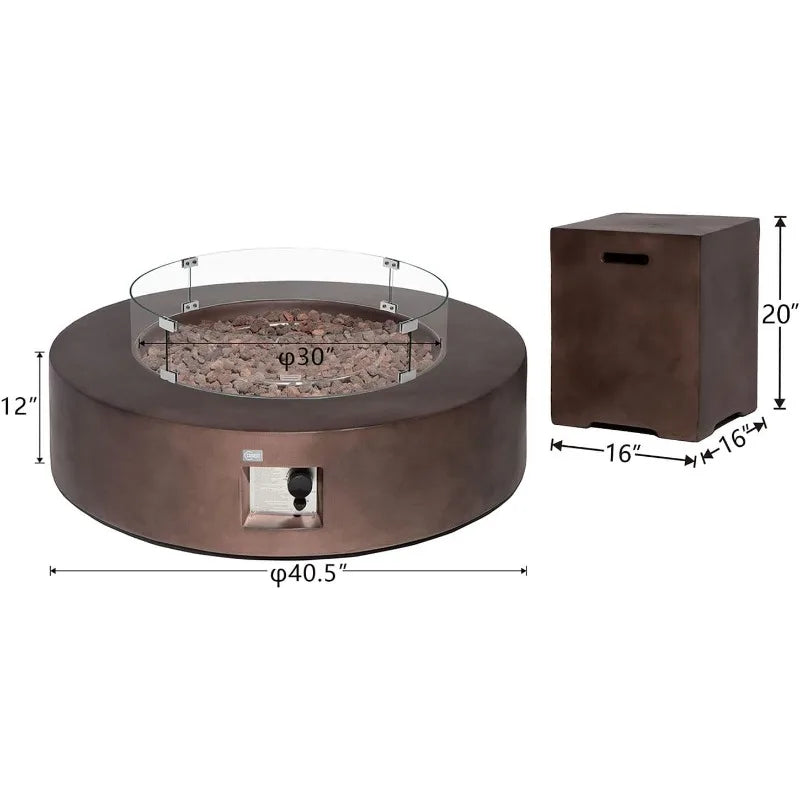42" Dark 2-Piece Outdoor Propane Firepit Set - 50,000 BTU + 16" Tank Table