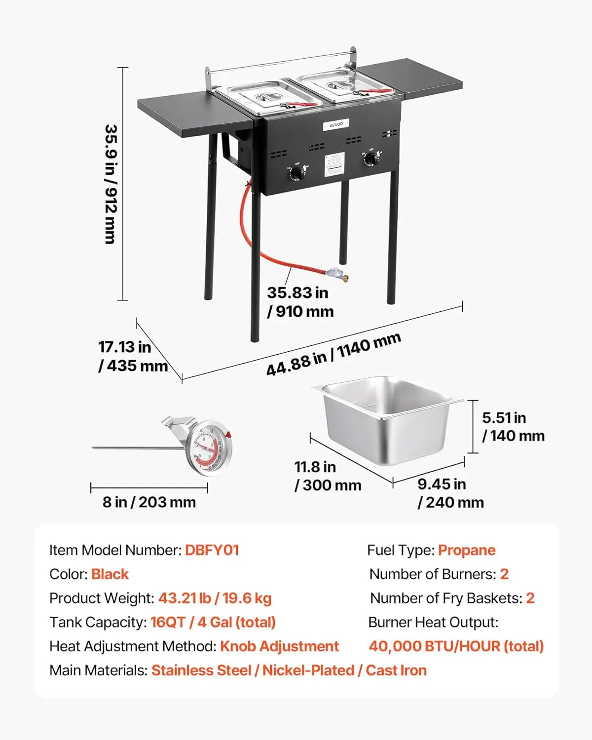 Outdoor Propane Deep Fryer, Dual-Tank 8QTx2 Commercial Fryer, Stainless Steel Cooker with Foldable Platform, Dual Basket