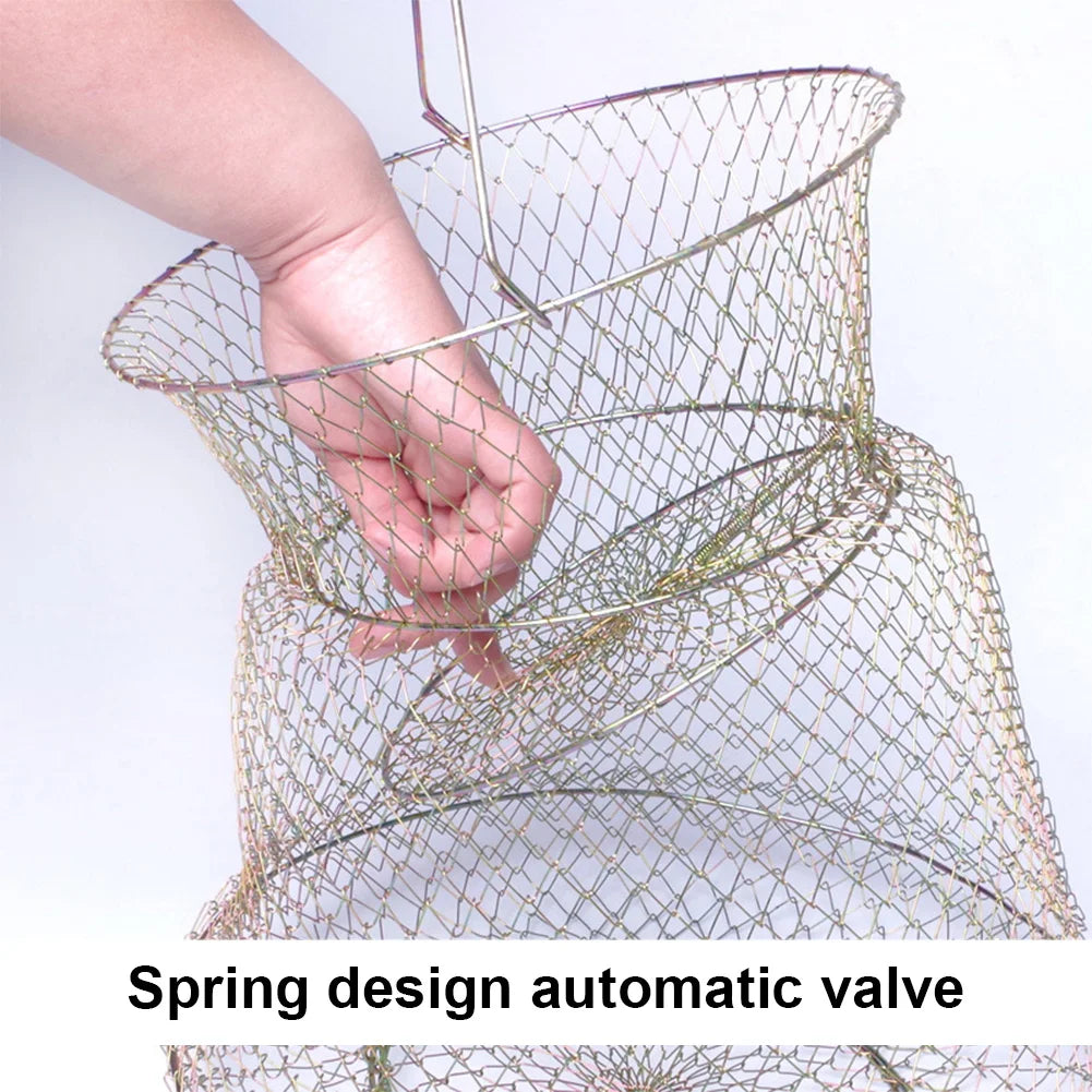 Steel Wire Fish Basket Foldable Mesh Fish Trap for Outdoor Fishing
