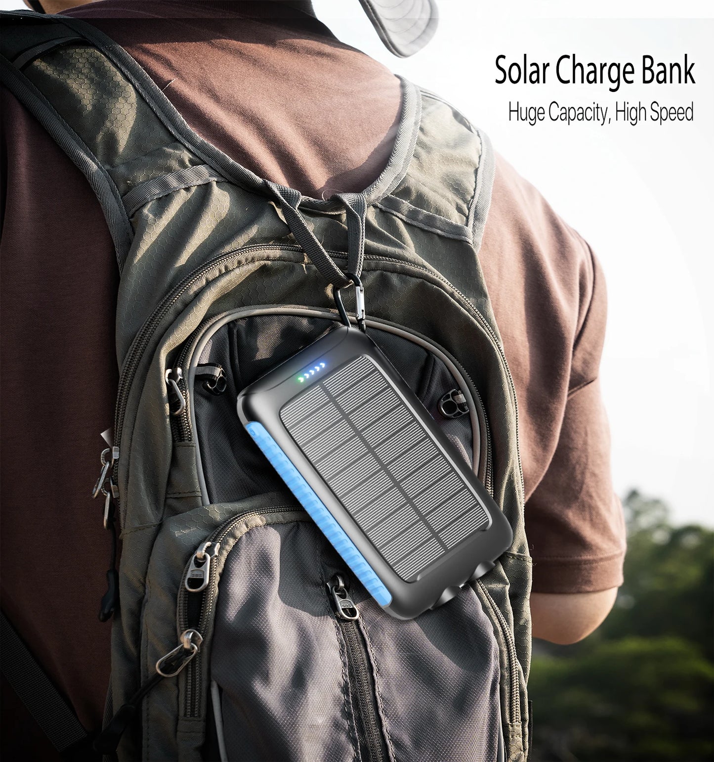 38800mAh Solar Power Bank Portable Charger with Dual USB, Fast Charging, Waterproof, LED for Outdoor Camping Phones Tablets