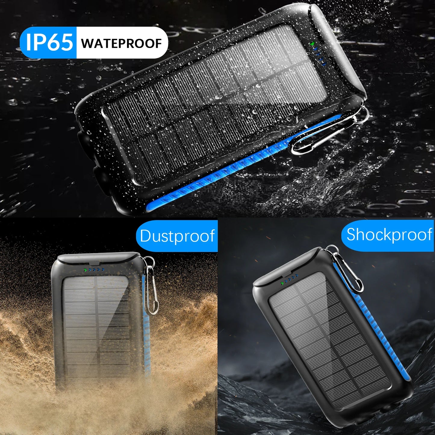 38800mAh Solar Power Bank Portable Charger with Dual USB, Fast Charging, Waterproof, LED for Outdoor Camping Phones Tablets