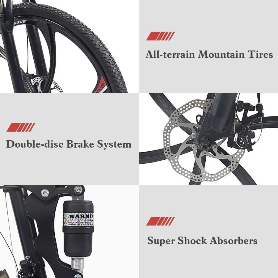 26 Inch Folding Mountain Bike with High Carbon Steel 21 Speed