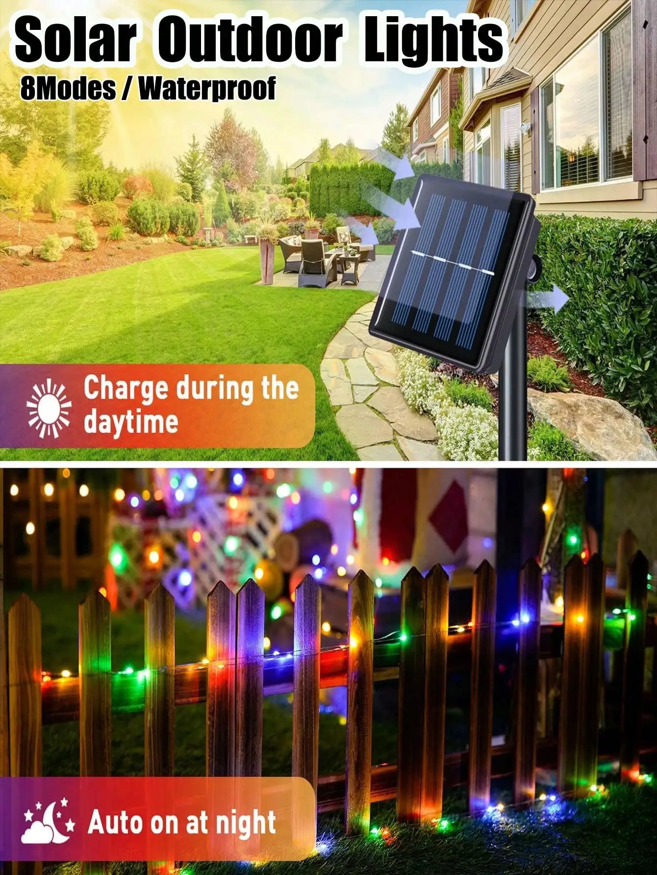 4Pcs 160ft Solar String Lights - 400Pcs Led Outdoor Fairy Lights, 8 Modes, Waterproof for Garden, Terrace, Tree Decoration - Great for , Weddings and Party (Warm Light) Ip44