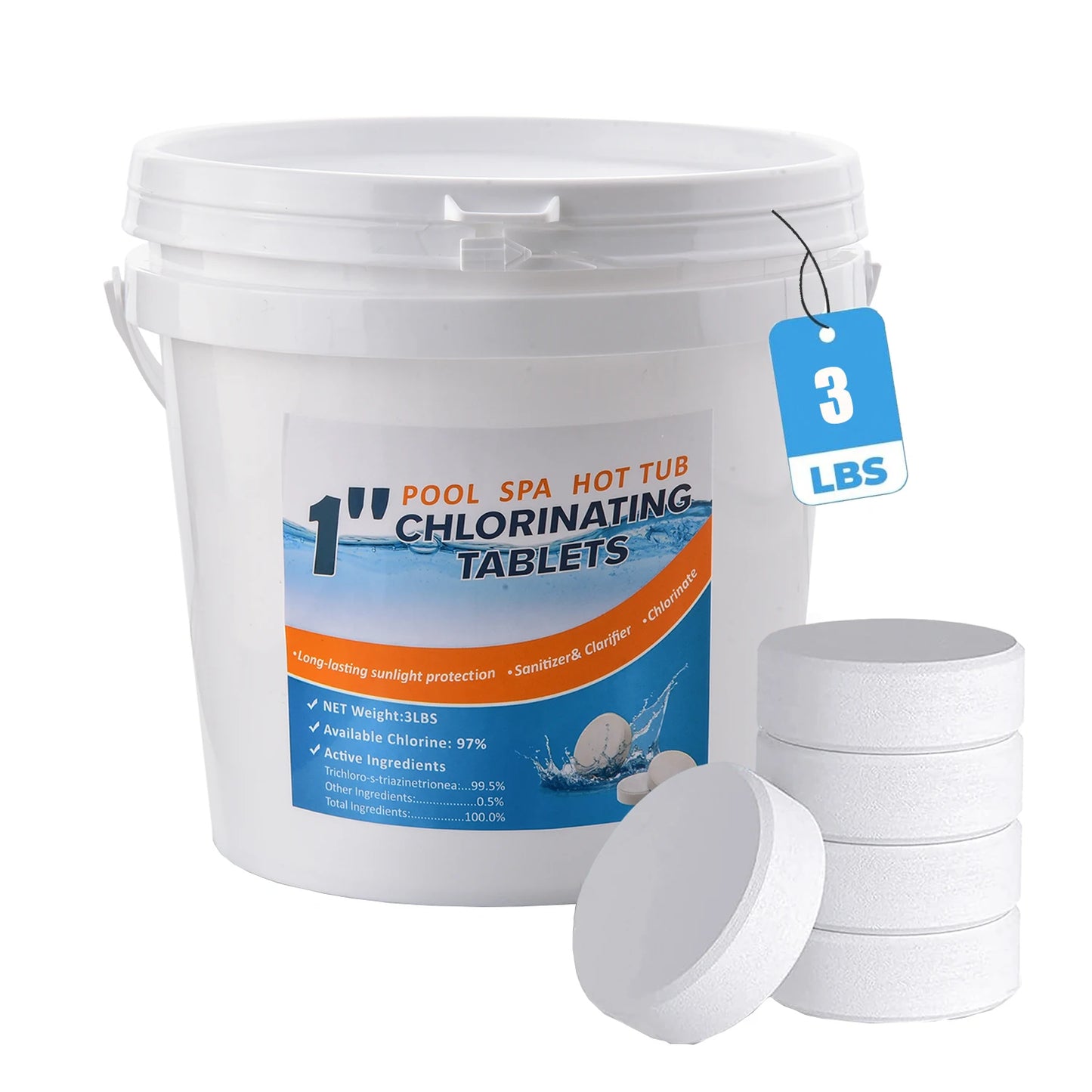 3 lb Bucket of Chlorine Tablets for Pools, 1 Inch