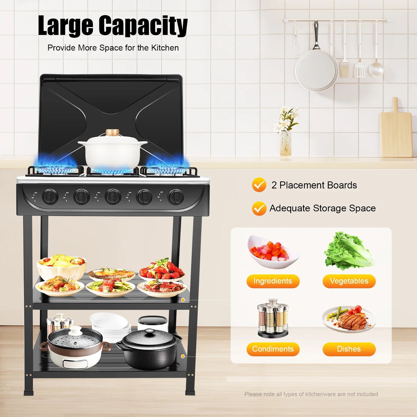 5-Burner Gas Stove Outdoor Camping Cooking BBQ Grill With 2-Tier Storage Rack