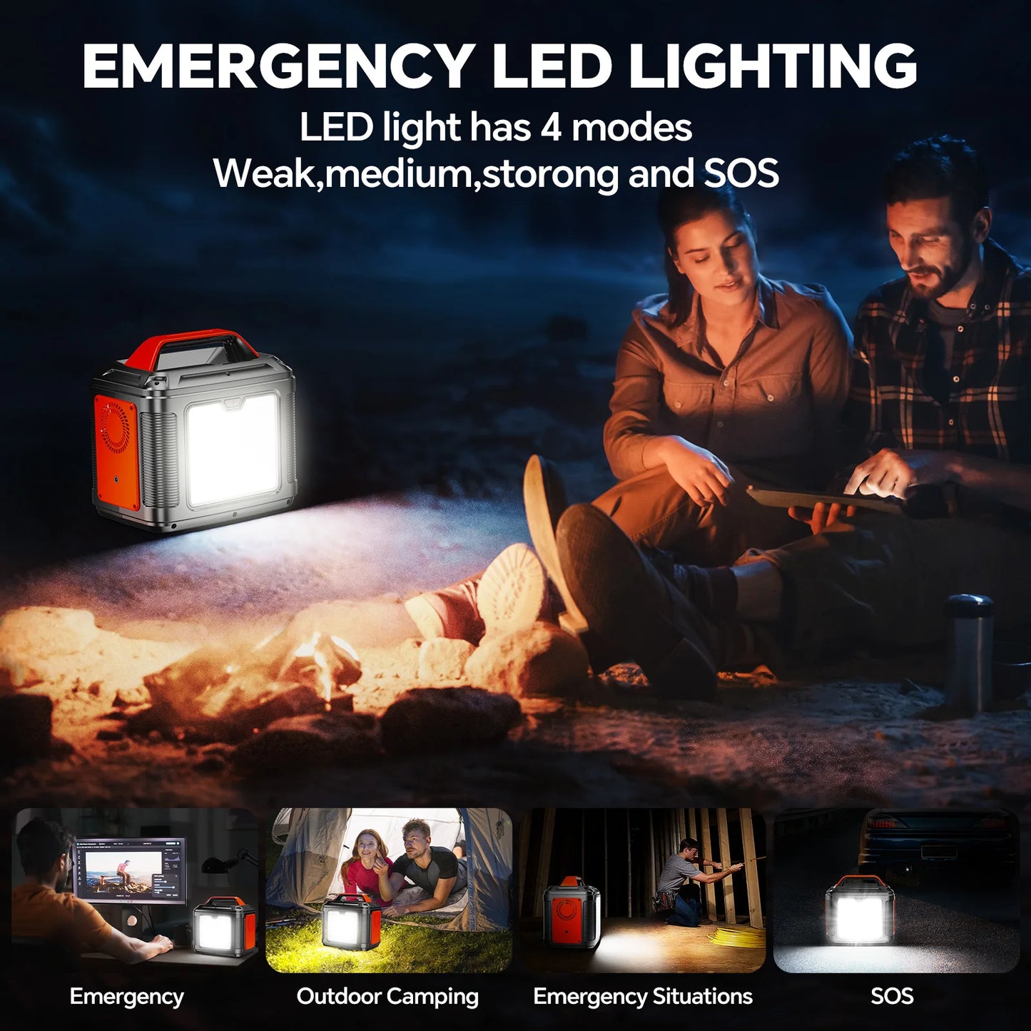 300W Portable Power Station, 296Wh 80000mAh Camping Solar Generator, Emergency Lithium Battery