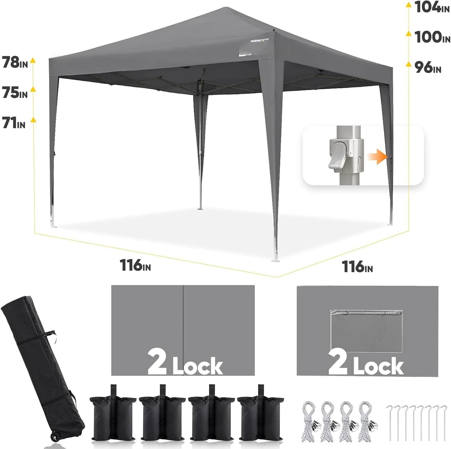 0x10 Pop up Canopy Tent with Sidewalls and Roll-up Ventilated Windows, One Person Setup, Easy Outdoor Commercial Gazebo