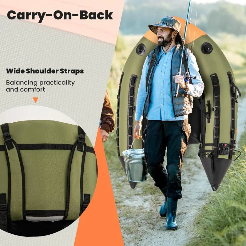 Goplus Inflatable Float Tube, Fishing Belly Boat w/ Fish Ruler,Pump,Storage Bag,Adjustable Straps,Fishing Float Tube for Angling