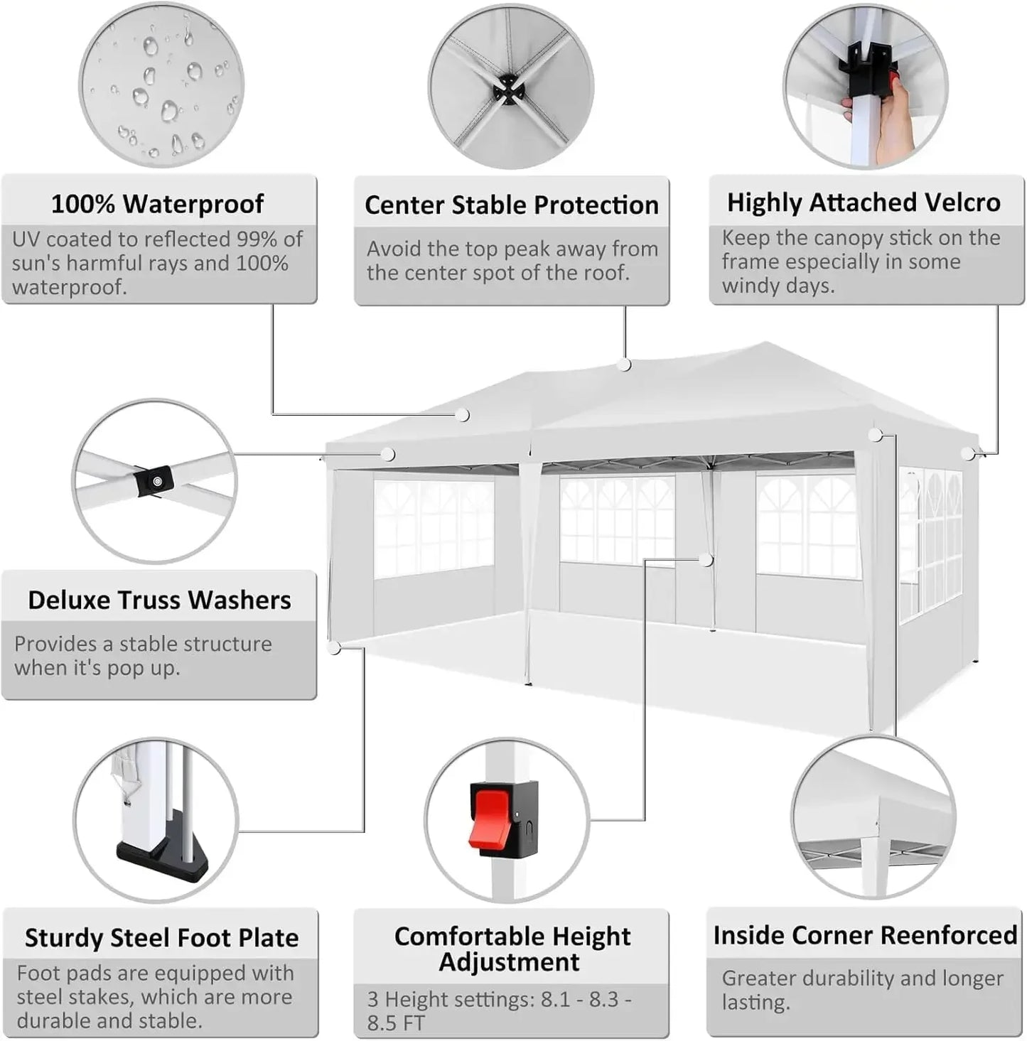 10x20 Pop Up Canopy Tent with Removable Sidewalls Waterproof Commercial Instant Shelter Outdoor Gazebo Party Tent Protable