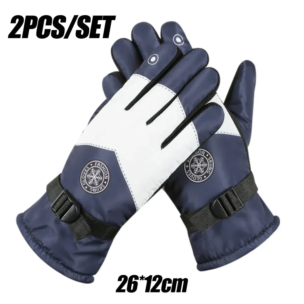 Winter Unisex Snowboard Ski Gloves PU Leather Non-slip Touch Screen Waterproof Motorcycle Cycling Fleece Warm Snow Gloves