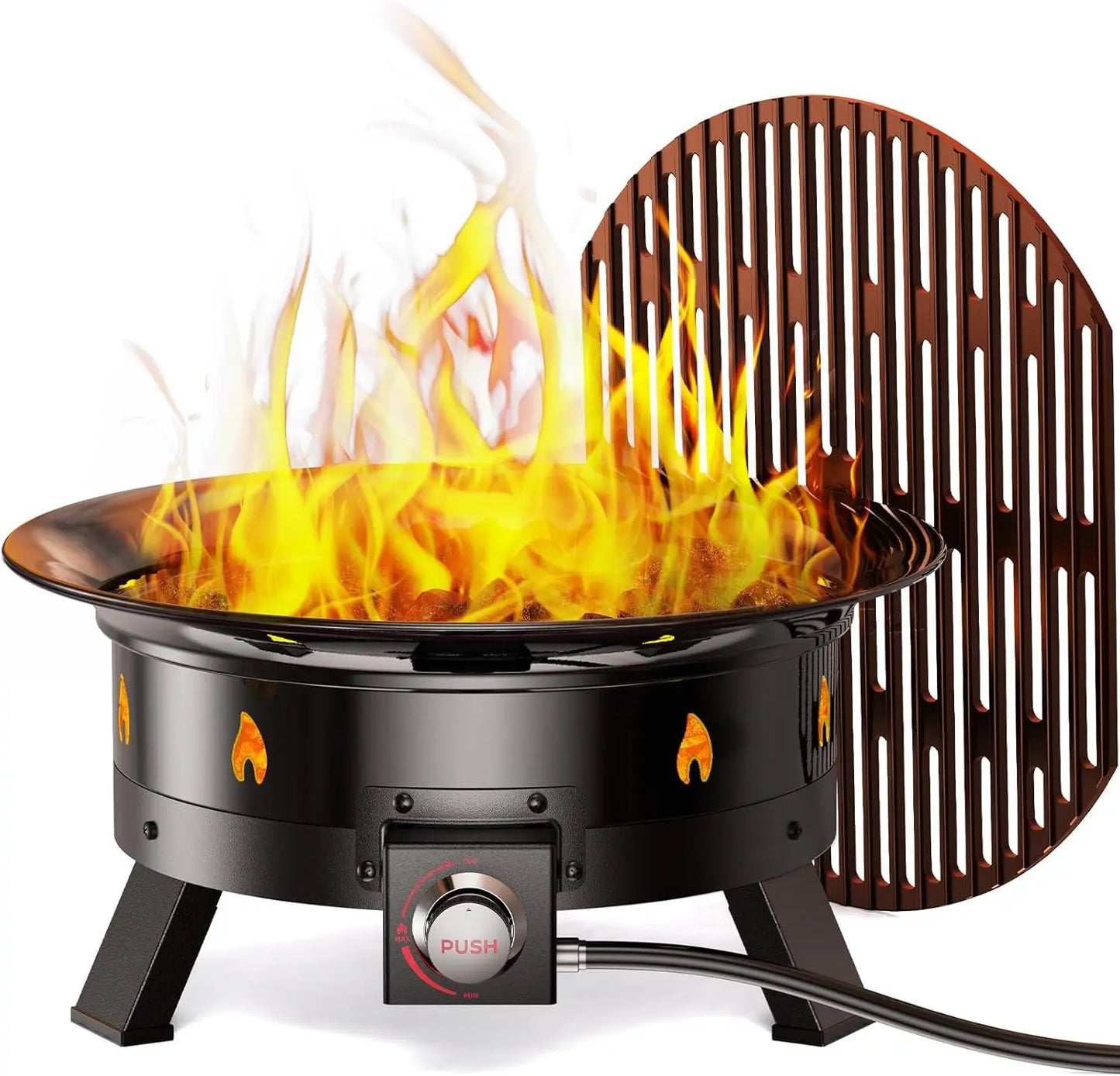 Ciays Large Propane Fire Pit 19 Inch With Grill Grate, Folding Legs, Hose Hooks, Propane Tank Holder