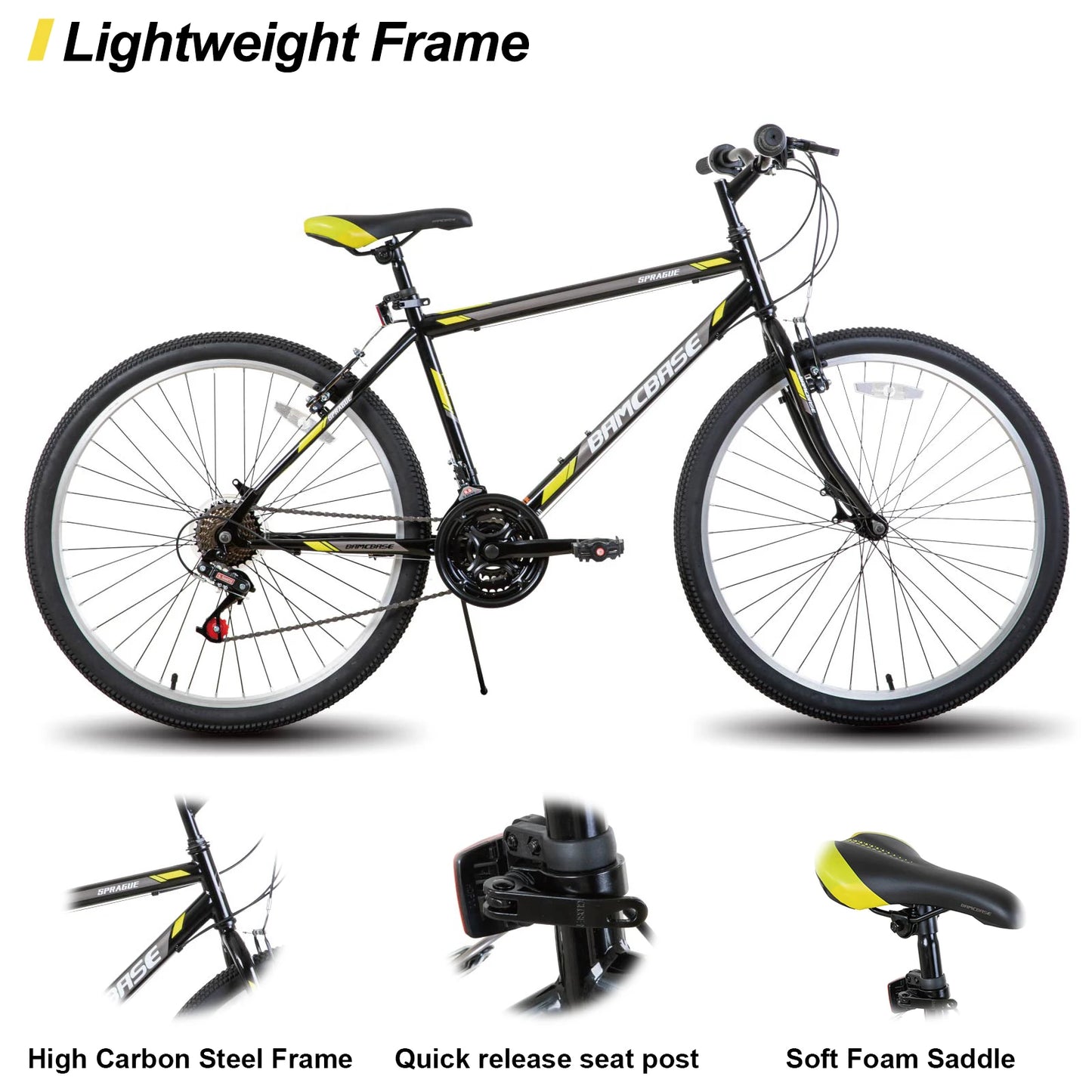 Hiland 24 26 inch Mountain Bike for Men Women, 21 Speeds High-Carbon Steel Frame,