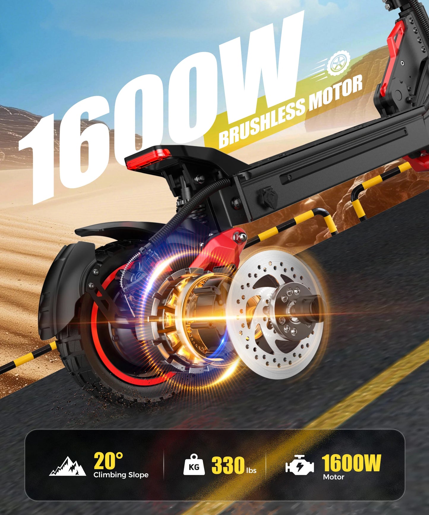 11 inch beach off-road electric scooter 1600W48V18AH lithium battery rear wheel drive intelligent folding mini electric scooter