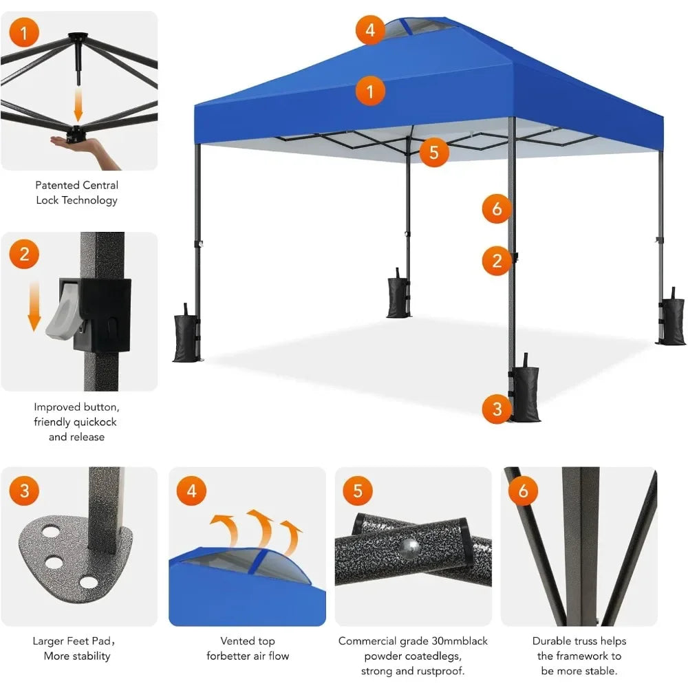 10x10 Pop Up Canopy Tent Portable Outdoor Canopy One-Person Setup UV-Resistant & Waterproof Easy Up Canopy with Guy lines Stakes