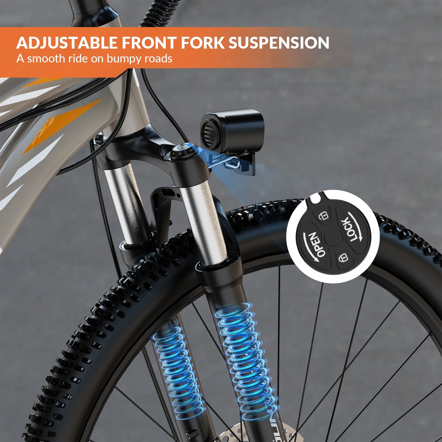 5TH WHEEL AB17 Electric Bike, 700W Peak Motor, 23 Mph Max Speed, Color LCD Display, Front Suspension (Gray)