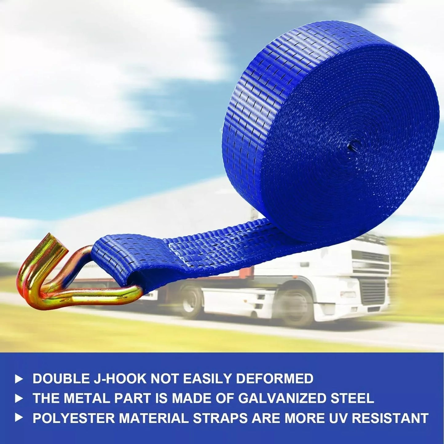 9m X 50mm Double J Hook Ratchet Straps (11,000 lbs Break Strength)
