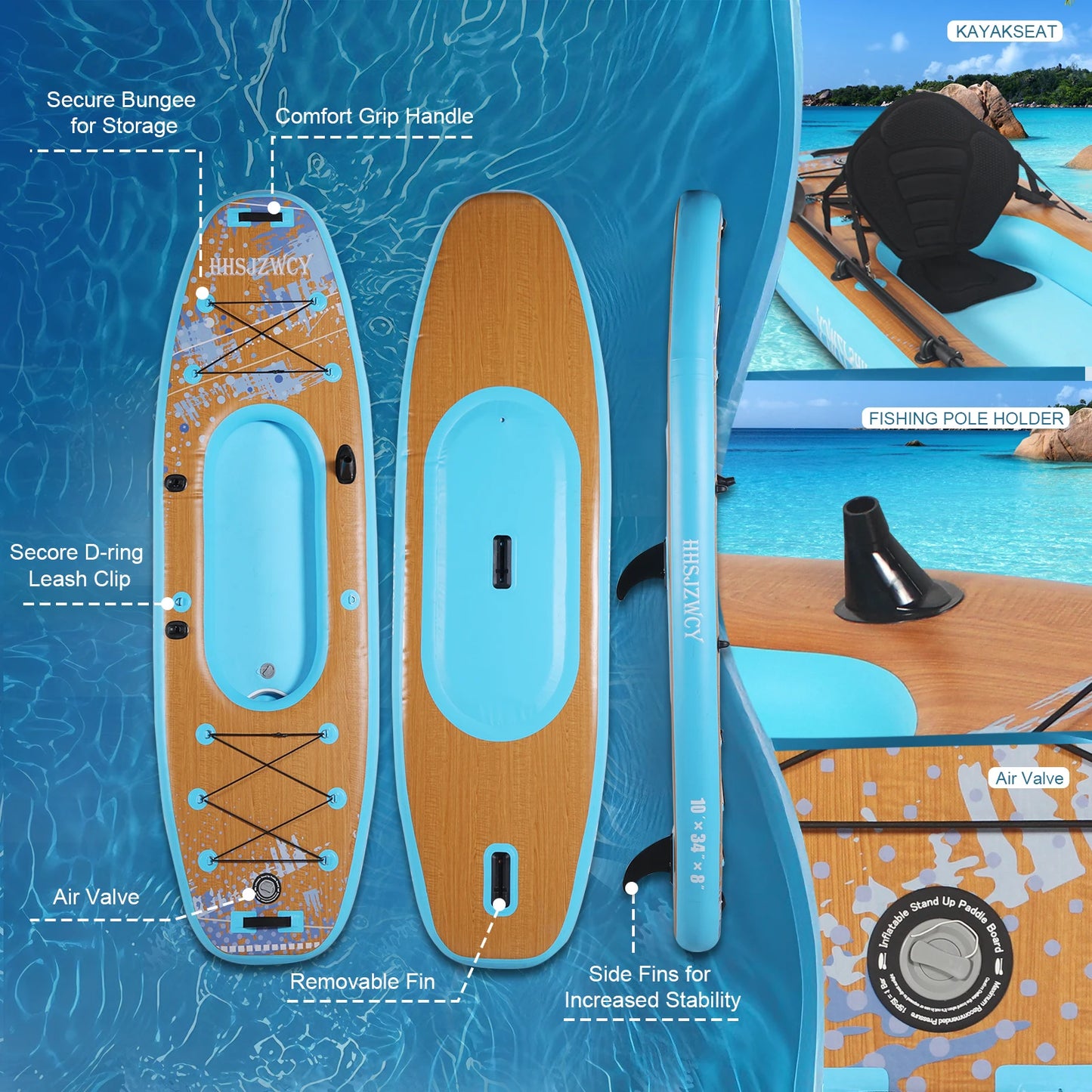 HHSJZWCY 10' Inflatable Stand Up Paddle Board Kayak, 34'' Extra Wide,