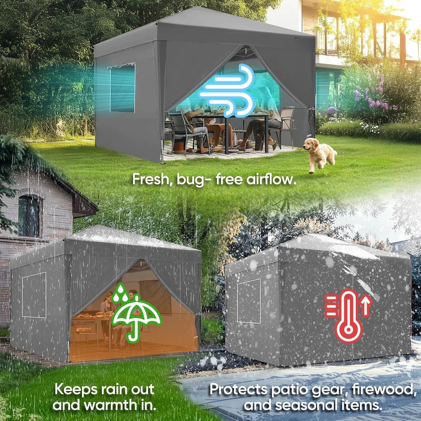 0x10 Pop up Canopy Tent with Sidewalls and Roll-up Ventilated Windows, One Person Setup, Easy Outdoor Commercial Gazebo