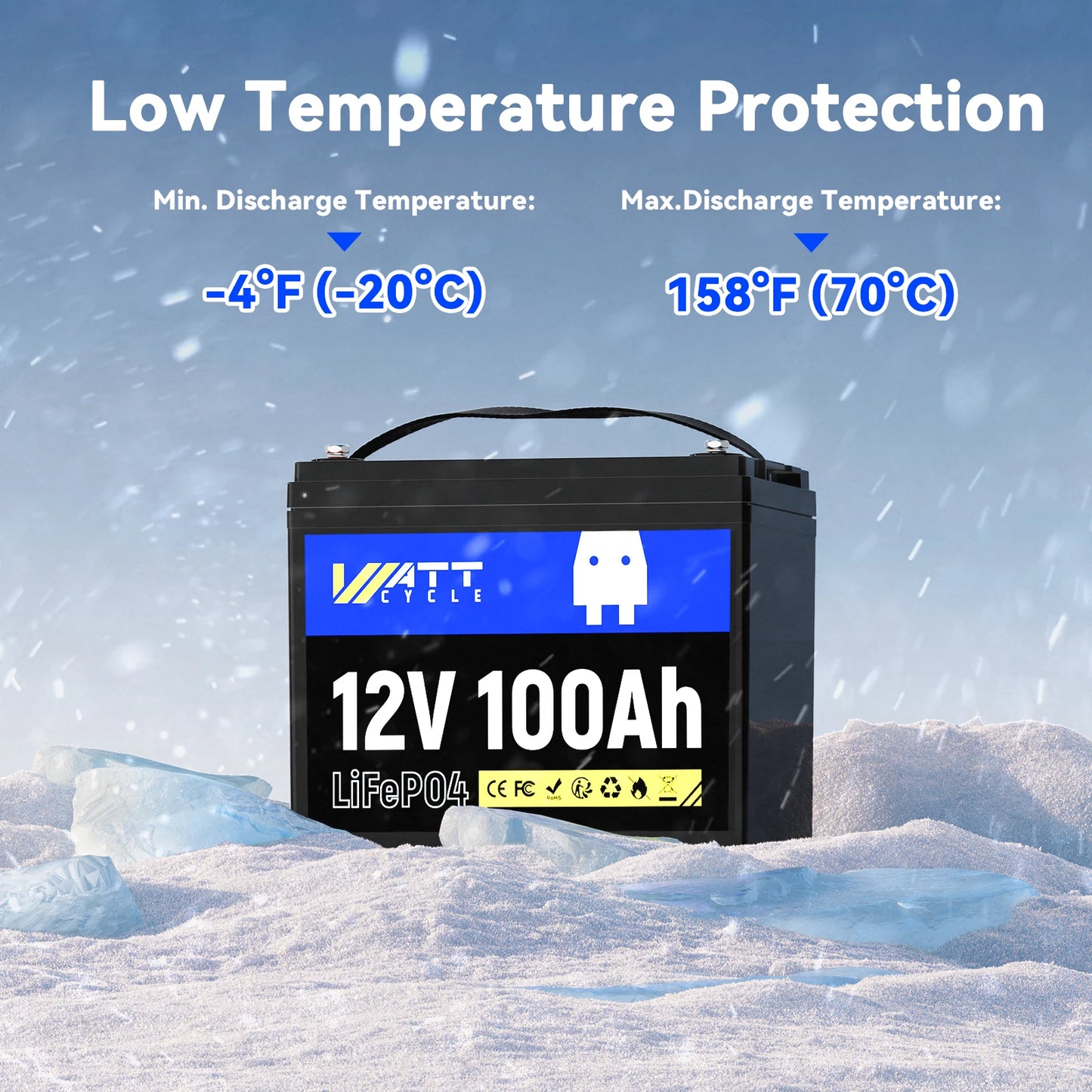 Wattcycle 12V 100Ah LiFePO4 Battery 
 For Outdoor  Lithium Iron Phosphate Batteries