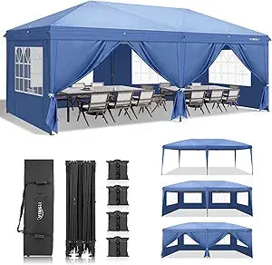 10x20 ft Pop Up Canopy Tent with 6 Sidewalls, Canopy 10x20 with Carry Bag, Outdoor Gazebo Canopy Tent Camping Tent, Patio Event