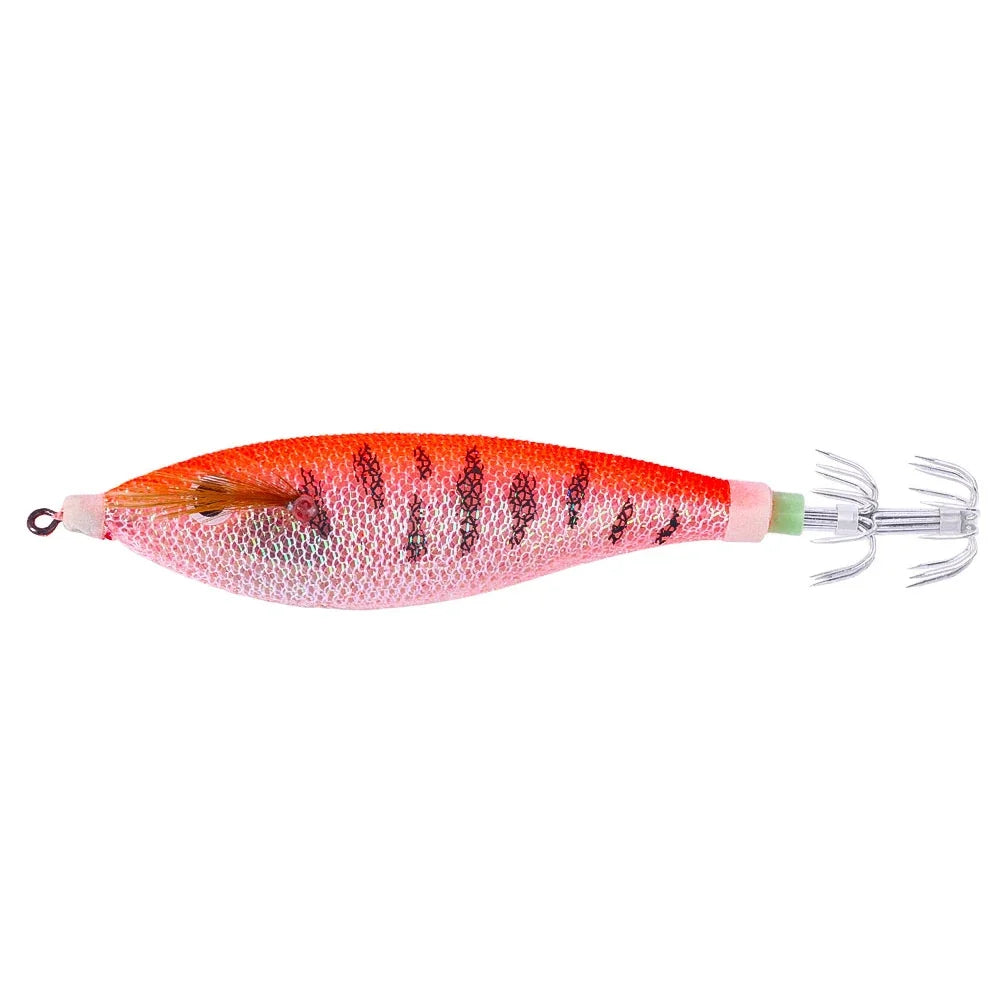 Glowing Horizontal Squid Trolling Lure Jigging  Wood Shrimp Hooks Octopus Bait