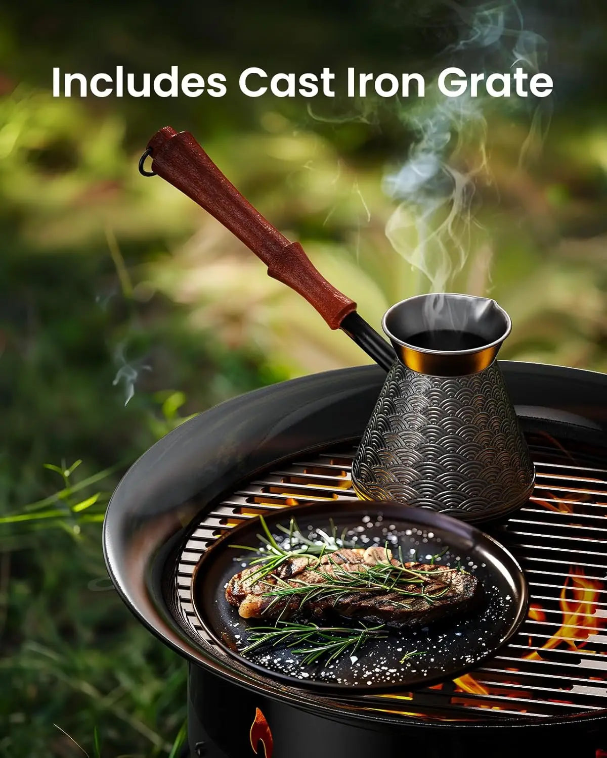 Ciays Large Propane Fire Pit 19 Inch With Grill Grate, Folding Legs, Hose Hooks, Propane Tank Holder