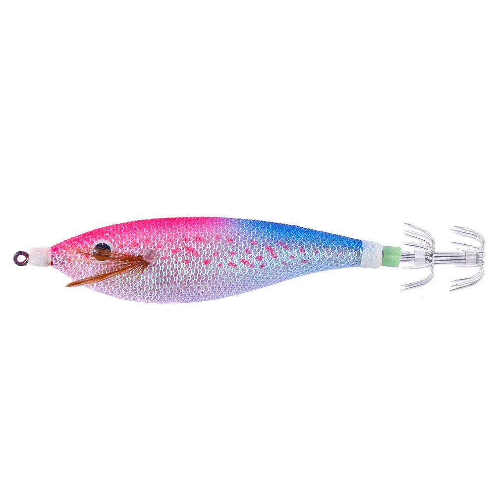 Glowing Horizontal Squid Trolling Lure Jigging  Wood Shrimp Hooks Octopus Bait