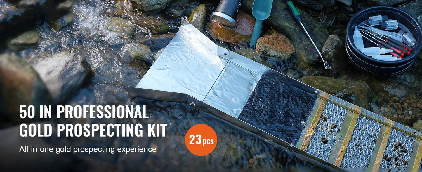 SucceBuy 50" 12" Complete Sluice Box Gold Panning Kit Aluminum Alloy Gold Mining Equipment 23/16 PCS Gold Prospecting Kit