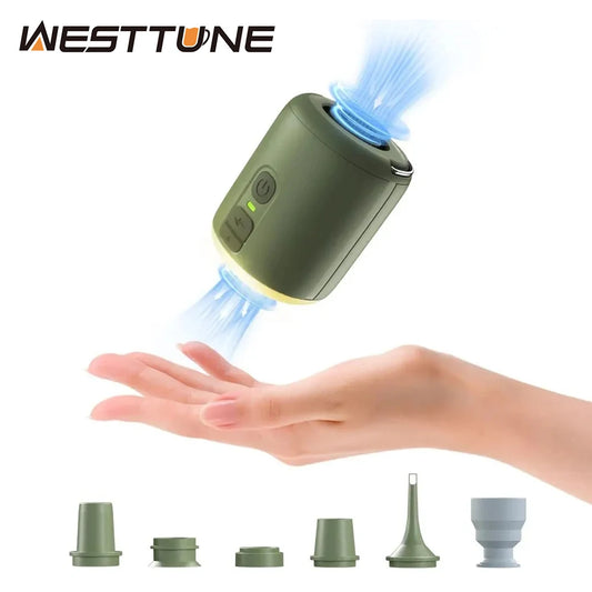 WESTTUNE Tiny Air Pump with Camping Lantern 4.5kPa Air Pump with Magnetic Design for Inflatable Air Mattress Sleeping Pads