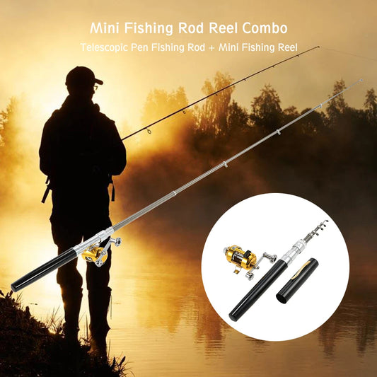 US Fishing Rod Reel Combo Set Mini Telescopic Portable Pocket Pen Fishing Rod Pole + Reel Aluminum Alloy Fishing Line Soft Lures