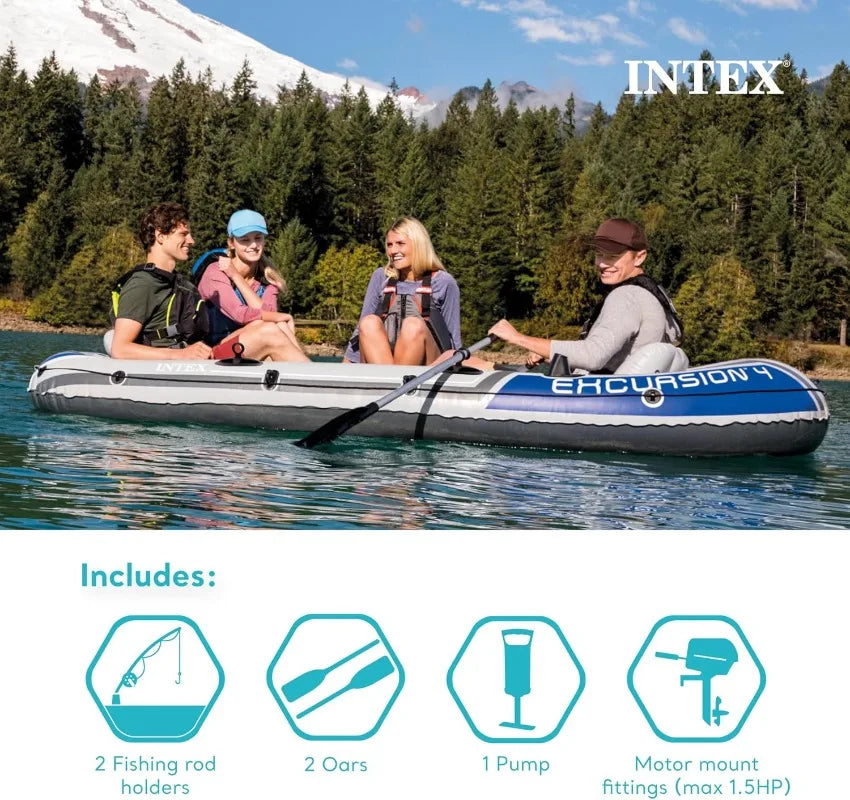 Inflatable Boat Series: Includes Deluxe 54in Boat Oars and High-Output Pump