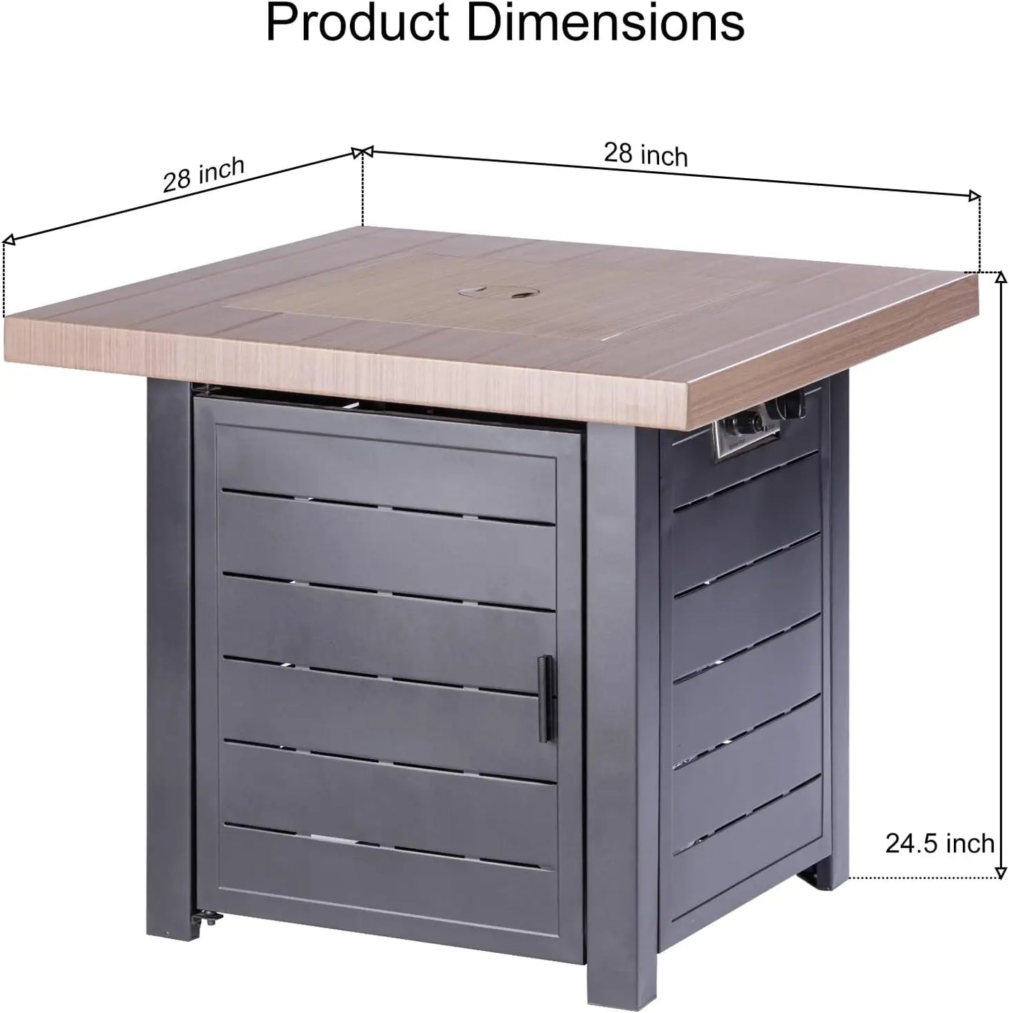 28 Inch Propane Fire Pit Table, Outdoor Gas Fire Pits with Lid & Lava Rock, 50000 BTU Firepit