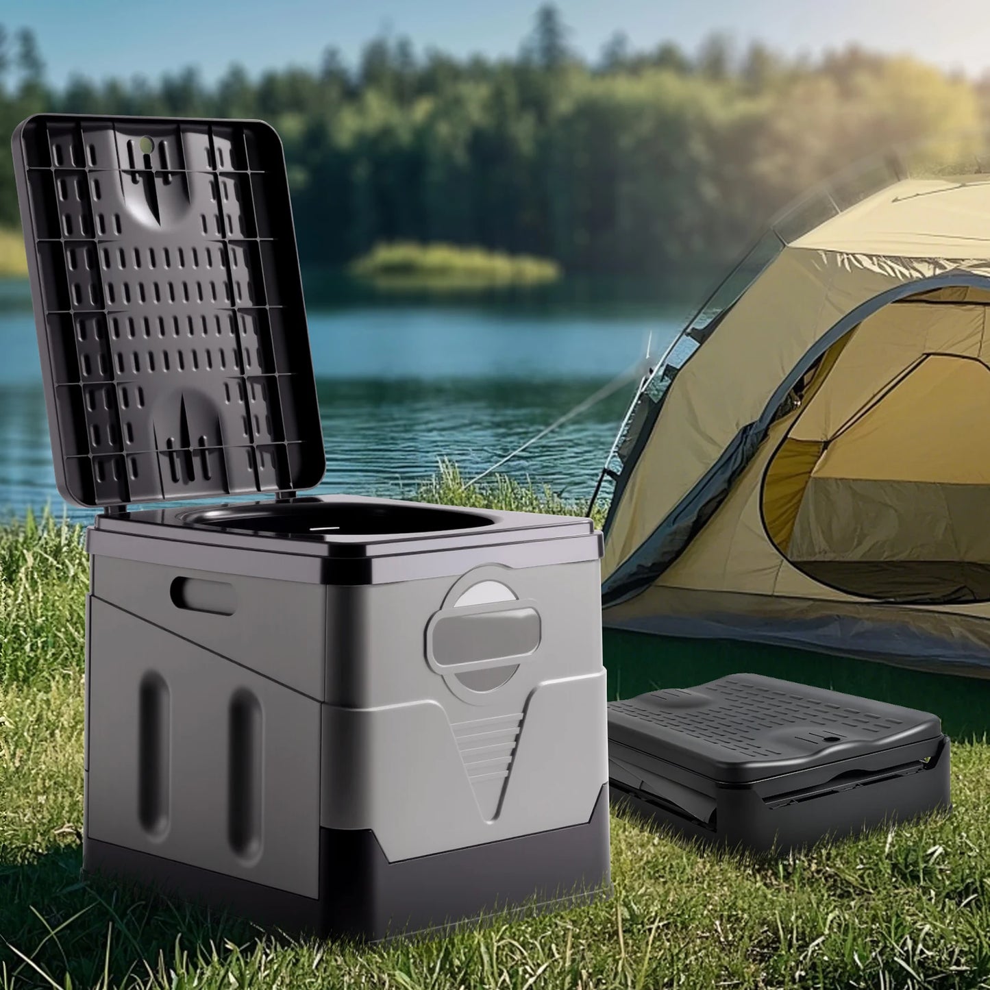 Camping Toilet, Portable Toilet  Travel Folding Toilet with Lid and Paper Holder, Compact Potty for Car, Cam