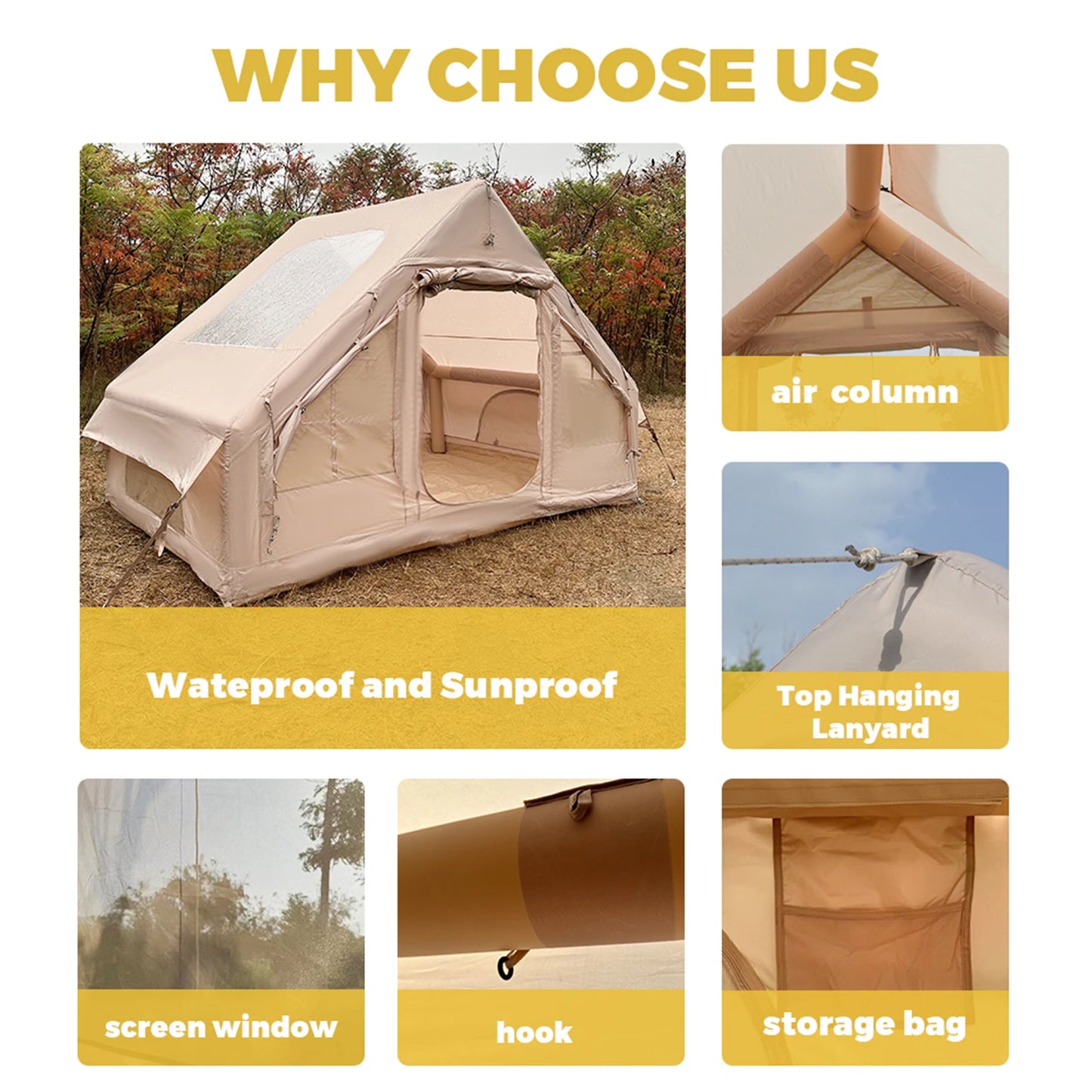 Inflatable Camping Tent Easy Setup Waterproof Windproof Outdoor Self-Supporting blow up tent