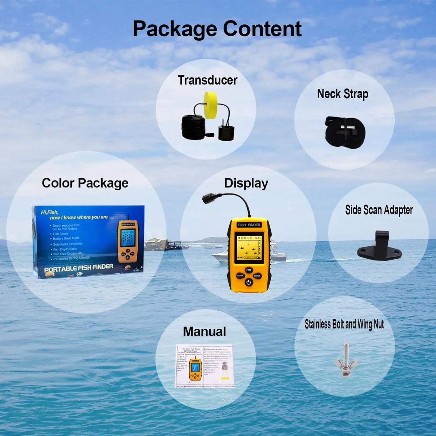 Portable Fish Finder with Sonar Transducer