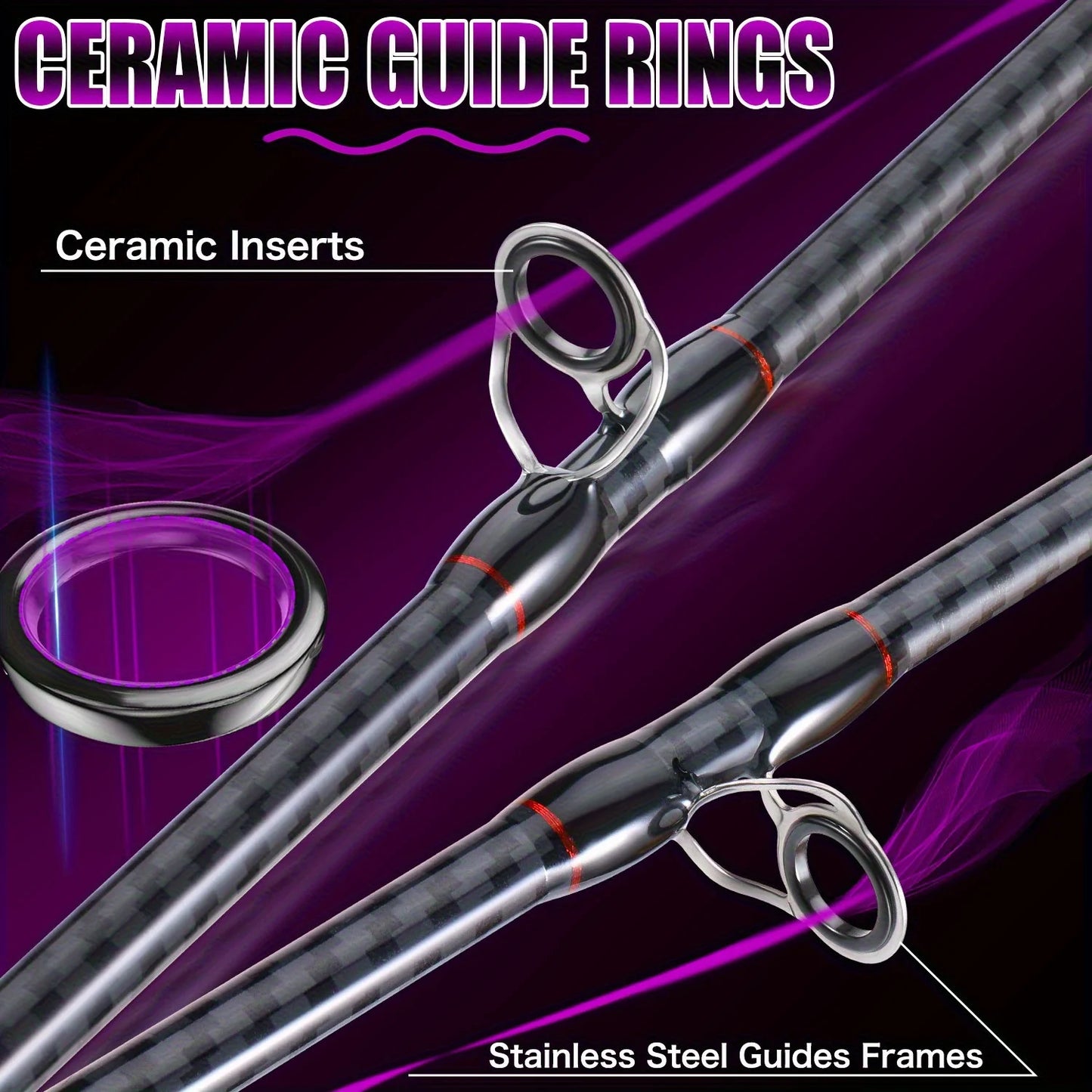 180cm Telescopic Fishing Rod Carbon Fiber, Fast Action for Long Cast, Black Purple Color, for Freshwater & Saltwater