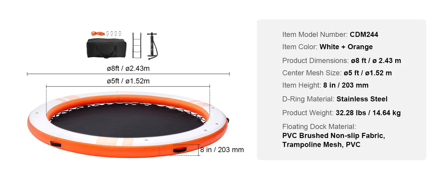 Inflatable Floating Dock 10x8FT Non-Slip Water Detachable Ladder Portable Carrying Bag Floating