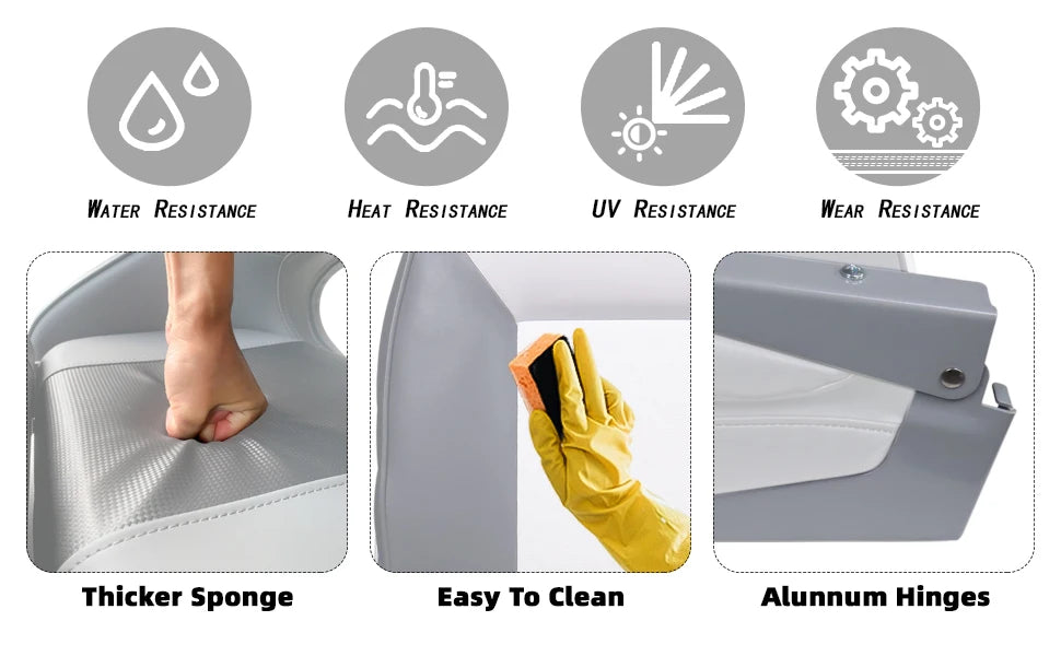 Low Back Boat Seats Marine Folding Chair Universal Fit for Fishing Yachts 1 Pack White and Gray