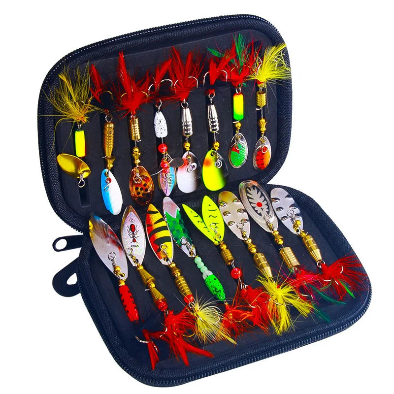16PCS Fake Bait Spinner Lures for Bass Trout Salmon Hard Metal Spinner Baits Kit With Tackle